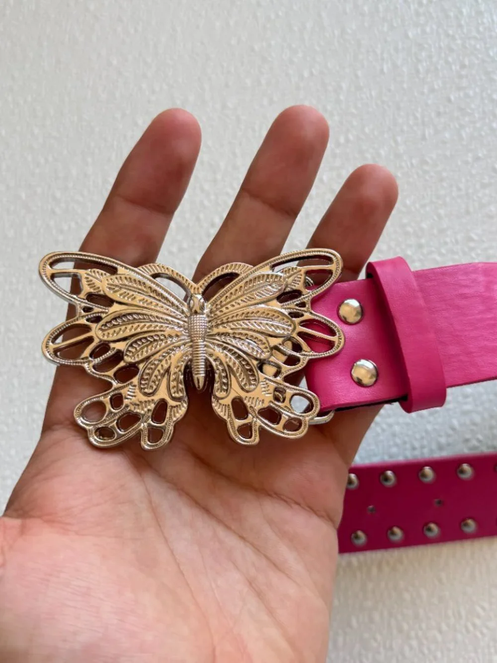 Hot Pink Butterfly Rhinestone Bling Belt Y2K 2000s